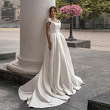 2026Wish New Simple Dingy Dress A-Word Drag-Tailed Sticker Wedding Dress Direct Sales HZ0517