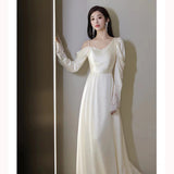 Japan And South Korea's New Light Wedding Dress With A Long-Sleeved Senior Light Luxury Small Welcome Dress HZ0517