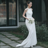 Wedding New Temperament Bride Goes Out Light Yarn White Den?Ry Simple Fishtail Dress Skirt Tugging Tour Welcome Yarn HZ0517