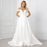 One-Word Shoulder Wedding Dress 2026 New Bridal Small French Retro Vertiny Tugtail Simple Travel Wedding Dress HZ0517