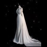 Hanging Neck Light Wedding Dress Dingy Hepburn Style Atmosphere Simple Tailing French Welcome Yarn Fishtail Dress HZ0517