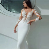Sexy Long-Sleeved Mermaid Wedding Dress White Lace Sticker 2026 Bridal Dress Dress Beach Wedding HZ0517