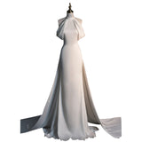Hanging Neck Light Wedding Dress Dingy Hepburn Style Atmosphere Simple Tailing French Welcome Yarn Fishtail Dress HZ0517