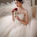 Starry Sky Main Light Wedding Dress 2025 New Temperament Bride Tectoral Family Luxury Tail Simple Temperament HZ0517
