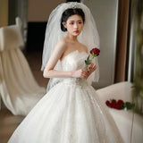 Wedding Dress 2025 New Bridal Yarn Tail Small Man Together To Go Out Of The Yarn Temperament Simple Thin White HZ0517