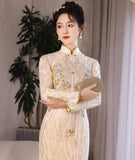 Champagne Golden Toast Dress 2025 New Bridal Fishtail Cheongsam Summer Coat Wedding Dress HZ0517