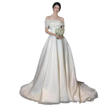 French Word Shoulder Light Wedding Dress 2026 New Bridal High-Quality Sensori Yarn Tail Welcome Dress Dress HZ0517