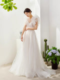 Sen's Sweet Princess Ponpong Wedding Dress Vintage Bubble Sleeve Lawn Wedding Trip Light Yarn Out HZ0517