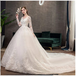 Large-Size Wedding Dress 2026 New Long Tail Mid-Rise Dream Long-Sleeved Wedding Dress Overseas Warehouse HZ0517