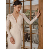 Sine-Faced Light Wedding Dress Long Sleeve Slim Fish Tail Showing Thin Welcome Yarn Temperament Lace French Hepburn Style Yarn Dress HZ0517