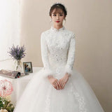 Main Wedding Dress 2026 New Bridal Small French Light And Simple Out Of The Yarn Long Sleeve Thicket Warm Wedding Dress HZ0517