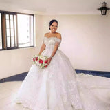 New Wedding Lace Lace Squine Mid-Rise Tail Dress Sexy Beautiful Shoulder White Temperament Dress HZ0517