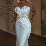 High-End Wedding Dress White Temperament Long Sleeve 2026 New Body-Repair Fishtail Birthday Dress African Beauty Sexy Woman HZ0517