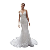 New Bridal Wedding Dress White High-End Sexy Desex Slings Small Tail Wedding Dress HZ0517