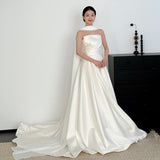 French High-End Light Wedding Dress Bride Simple Tective Twilight Linen Linen Welcome Out Yarn Tail White Dress Dress HZ0517