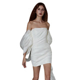 One-Word Shoulder Light Wedding Dress French Simple Sense Retro Temperament To Go Out To Greet Small Short Light Dress Wedding Dress Wedding Dress HZ0517