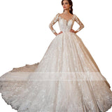 French Court Style Wedding Dress 2026 New Word Heavy Industry Women's Long-Sleeved Wedding Dress HZ0517