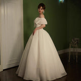 The Denjing Light Wedding Dress Is Simple Sweet Bow A Word Shoulder Art Exam Skinny Host Banquet Evening Dress Woman HZ0517