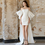 French-Style Seduced Light Wedding Dress Small Bride Simple Breast-Wearing Short Engagement Evening Dress Registration Small White Dress HZ0517