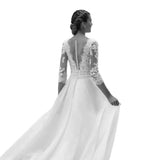 Wedding Dress 2026 New Elegant V-Neck Wedding Dinner Formal Occasion Lace Long-Sleeved A-Sided Dress Woman HZ0517