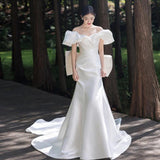 The Main Dress Of The Sting Face Dress Shoulder 2026 New Thin Bride Tailed High-End Retro Bow Dress HZ0517
