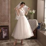 White Mesh Simple 2026 New V Famous Party Party Wedding Dress Wedding Dress Girl Fairy HZ0517
