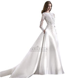 French-Style Fascress Main Wedding Dress 2026 New Bride Long Sleeves Thin Shoulder Simple White Long Tailed Woman HZ0517