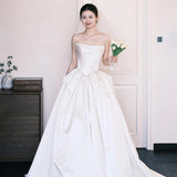 French Retro Light Wedding Dress With High-End Feel Bridal White Dress Engagement To Drag Out The Yarn Woman HZ0517
