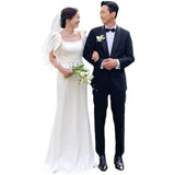 Annual Evening Dresses Women's Banquet Temperament Dress Black Long Host Velvet V-Neck Atmospheric Lace HZ0517