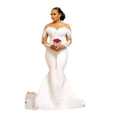 One-Word Shoulder Wedding Dress 2026 New Drag African Bride Fishtail Sexy Outdoor Lawn Welcome Yarn HZ0517