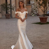 One-Word Shoulder-Sweared Detachable Fishtail Wedding Dress New Two-Wear Wedding Dress HZ0517