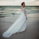 2026 New Bridal Wedding Dress Lace Bedding Spun Long-Sleeved Beach Bridal Wedding Dress HZ0517