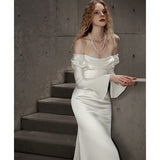 French Word Shoulder Fishtail Evening Dress Simple Fading Noodles Bridal Wedding Yarn Banquet Dress Dress Dress Woman HZ0517