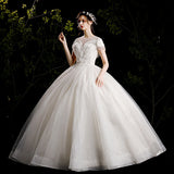 2025 New Esui Lace Wedding Squins Sexy Round Collar Shoulder Long Slim Slim Thin Wedding Dress HZ0517