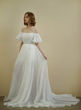 Original Real Shot Shoulder Bubble Sleeve Retro Princess Sweet Bridal Wedding Dress Photo Shoot Outdoor Lawn Light Yarn HZ0517