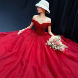 Red Shoulder Bride Wedding Dress Toaster Waist Size Pregnant Woman Out Punk Dress Solo Performance Evening Dress HZ0517