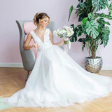 Wish White Dress Mesh New Set Of Noodle Wedding Dress Sexy V Collar Bare Back HZ0517