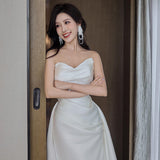 French Brated Light Wedding Dress Bride 2026 New High-End Feeld With The Yarn White Tail Dress Skirt HZ0517