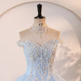 High-End Ice Blue Bridal Wedding Dress 2026 New Thin White Plain Plain Yarn Dress Female HZ0517
