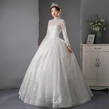 Wedding Dress 2025 New Bridal Yarn Small Long-Sleeved Dress High Collar Thin Temperament Simple Atmosphere HZ0517
