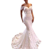 Fishtail Wedding Dress 2026 New Bride Wedding Word Shoulder-Back Lace Showing Thin Simple Tail Court Style HZ0517