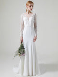 French Deep V-Neck Lace Long-Sleeved Bridal Bridal Light Wedding Dress Thin Simple Dress Go Out Dress HZ0517
