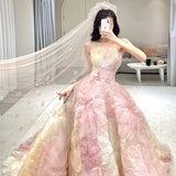Wedding Dress 2026 New Flower Tug-Tail Bride Wedding Performance Art Examination Breast High-End Light Luxury Travel Dress Dress Dress Dress Dress HZ0517