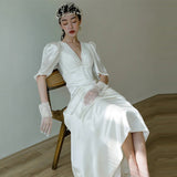 French Light Wedding Dress Density Simple Thin Temperament Bare Back Travel Shooting On The Exterior Small Tail Yarn Welcome Dress Woman HZ0517