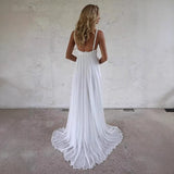 Female V Tie With Beach Wedding Dress Suitable For The Bride's Long A-Word Chiffon Wedding Dress Lace Wedding Dress HZ0517