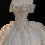 One-Word Shoulder Wedding Dress 2025 New Bridal Main Yarn Small French High-End Texture Drag High-End Fugitive Princess HZ0517