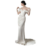 Simplicity Of The Blind Wedding Dress Bride Simple Niche Light Luxury High-End Feeling French Fishtail Go Out Yarn White Dress Dress HZ0517