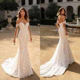 2026 New Shoulder Lace Short Sleeves Thin Dress Drag Floor Wedding Dress New HZ0517