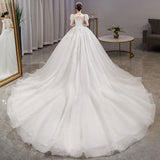 French Light Main Wedding Dress 2026 New Spring Bride Small Sleeves With Thick Arm Temperament Big Tail Wedding Dress HZ0517