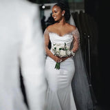 New Word Shoulder Fishtail Wedding Dress Long Sleeve Heavy Work Body Dragging African Bridal Dress Temperament Yarn HZ0517